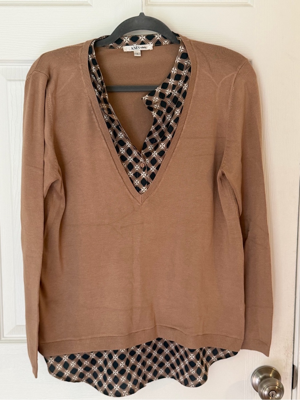 Taupe V-Neck Layered Pullover Blouse
